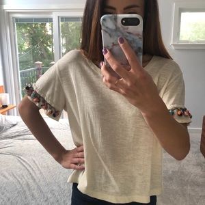 Cropped Pom Pom Short Sleeve Tee
